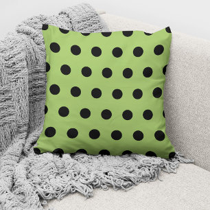 Modern Lime Green Black Polka Dots Pattern Cushion