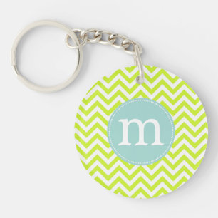Modern Lime Green Chevron Personalised Key Ring