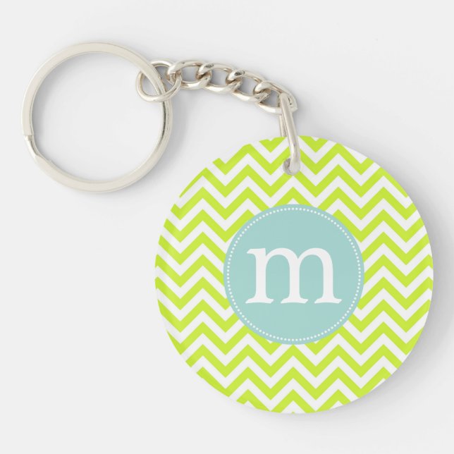 Modern Lime Green Chevron Personalised Key Ring (Front)