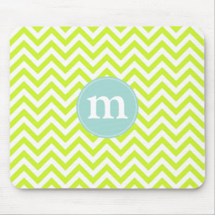 Modern Lime Green Chevron Personalised Mouse Mat