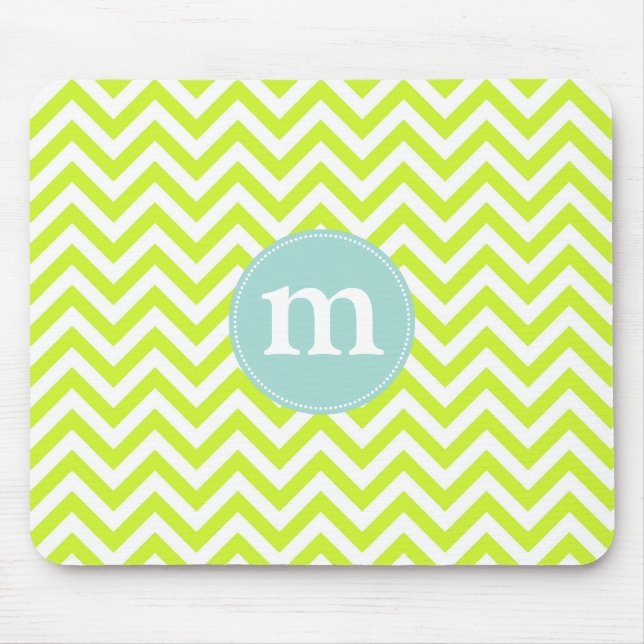 Modern Lime Green Chevron Personalised Mouse Mat (Front)