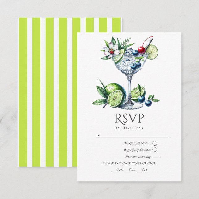 Modern Lime Green Cocktail Wedding RSVP Card (Front/Back)