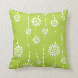 Modern Lime Green Floral Decorative Throw Pillow