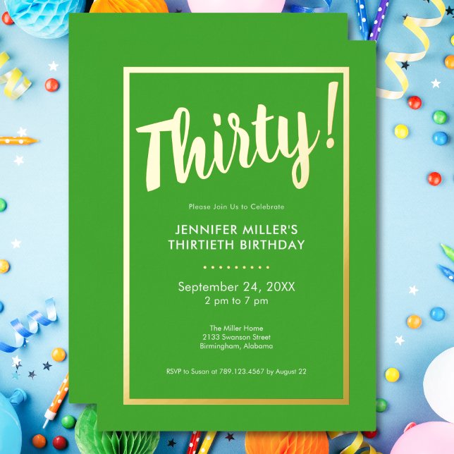 Modern Lime Green & Gold Foil 30th Birthday (Modern Lime Green & Gold Foil 30th Birthday Foil Invitation)
