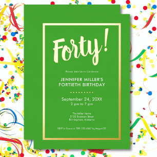Modern Lime Green & Gold Foil 40th Birthday