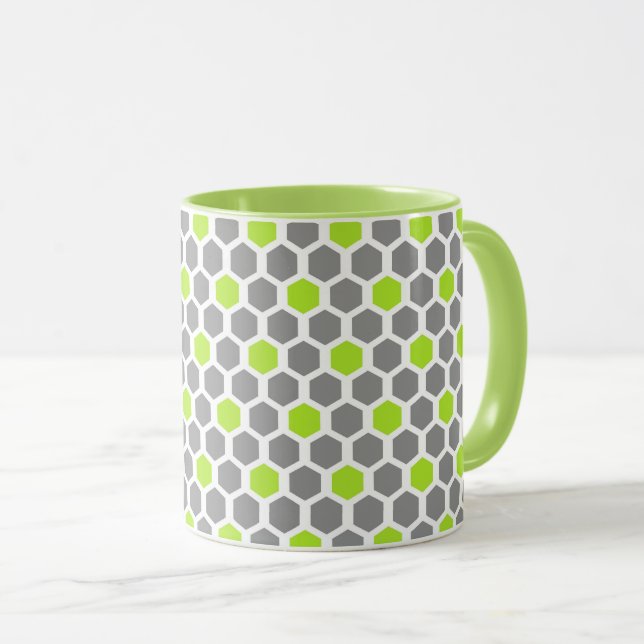 Modern Lime Green Grey Geometric Pattern Mug (Front Right)