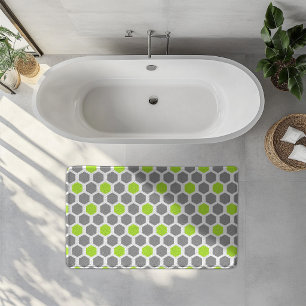 Modern Lime Green Grey Hexagon Geometric Pattern Bath Mat