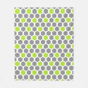 Modern Lime Green Grey Hexagon Geometric Pattern Fleece Blanket