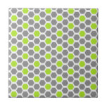 Modern Lime Green Grey Hexagon Geometric Pattern Tile<br><div class="desc">This colourful ceramic tile features a modern geometric honeycomb pattern in lime green,  white and grey.</div>