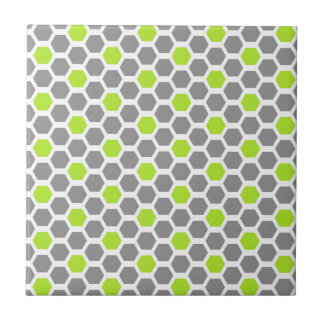 Modern Lime Green Grey Hexagon Geometric Pattern Tile