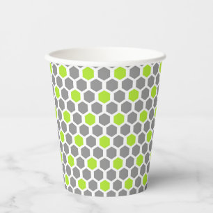 Modern Lime Green Grey Hexagon Pattern Paper Cups