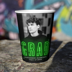 Modern Lime Green Neon Graduation Paper Cups