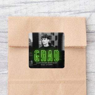 Modern Lime Green Neon Graduation Square Sticker