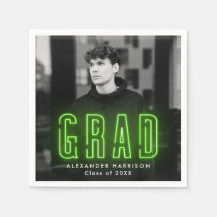 Modern Lime Green Neon Photo Graduation Napkin