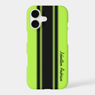 Modern Lime Green Racing Stripes With Name