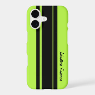 Modern Lime Green Racing Stripes With Name