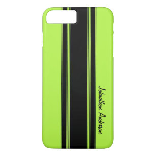 Modern Lime Green Racing Stripes With Name iPhone 8 Plus/7 Plus Case