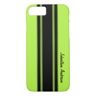 Modern Lime Green Racing Stripes With Name iPhone 8/7 Case