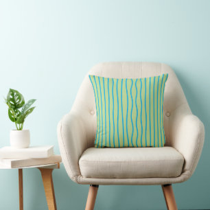 Modern Lime Green Wavy Vertical Stripe Abstract Th Cushion