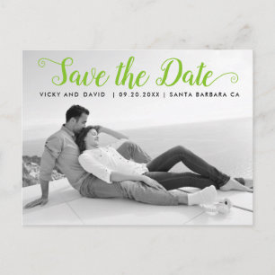Modern lime green wedding Save the Date photo Postcard