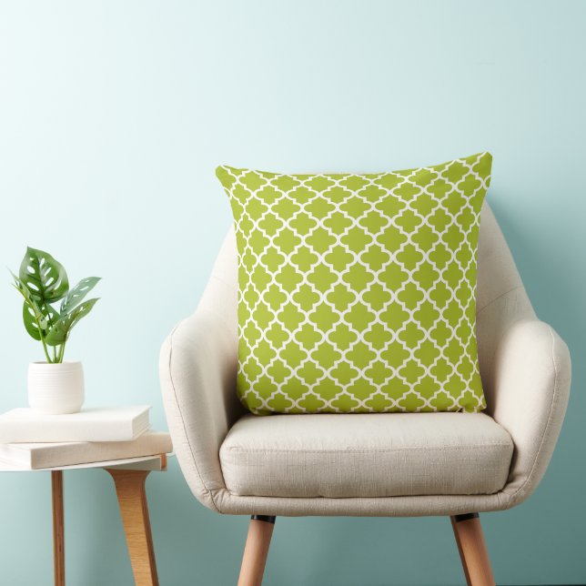 Modern Lime Moroccan Quatrefoil Pattern Cushion (Chair)