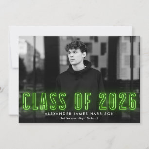Modern Lime Neon Class of 2022 Photo Graduation Announcement