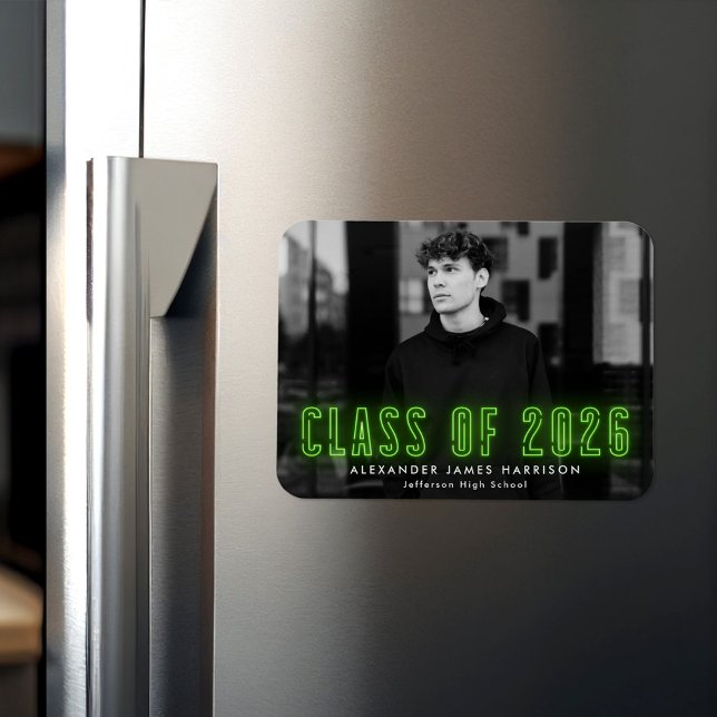 Modern Lime Neon Class of 2026 Photo Graduation Magnet (Creator Uploaded)