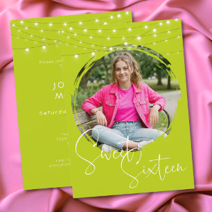 Modern Lime Photo Sweet Sixteen Birthday Party Invitation
