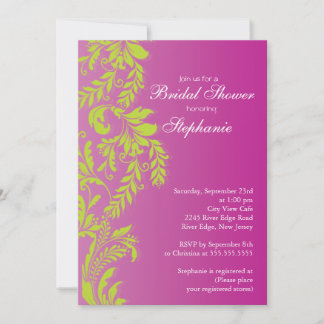 Modern Lime & Pink Leaf Swirl Bridal Shower Invitation