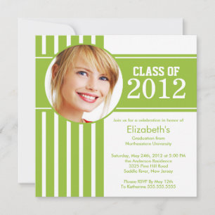 Modern Lime Stripe Photo Graduation Party Invitation