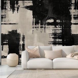 Modern Lime Wash Beige and Black Wallpaper