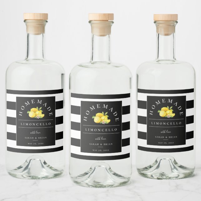 Modern Limoncello Black Stripe Beverage Label (Bottles)