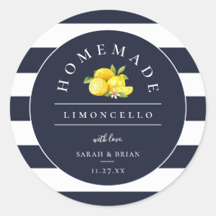 Modern Limoncello Navy Blue Stripe Classic Round Sticker