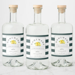 Modern Limoncello Rustic Emerald Green Stripe Liquor Bottle Label