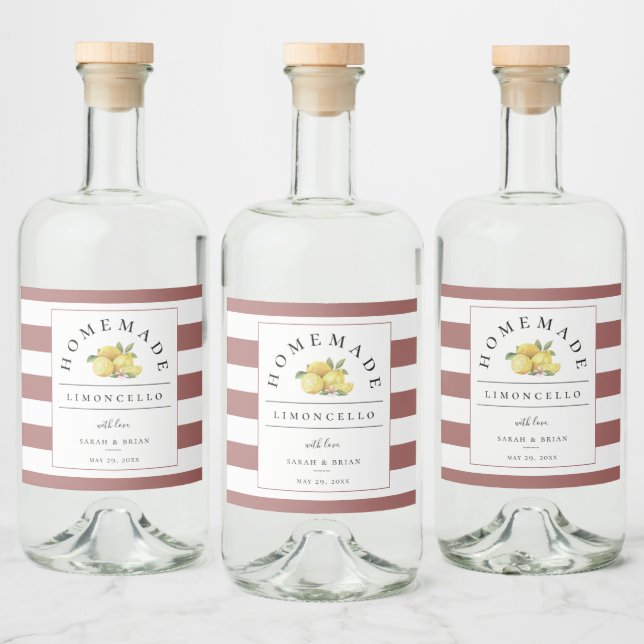 Modern Limoncello Rustic Rose Stripe Liquor Bottle Label (Bottles)