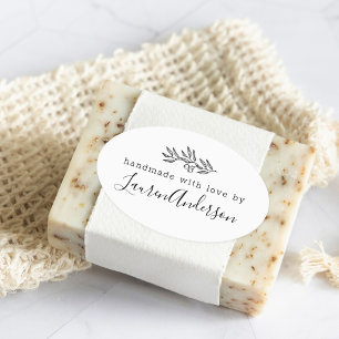 Modern Line Art Berries Handmade with Love by Oval Sticker