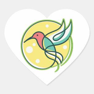 Modern Line Art Bird Heart Sticker