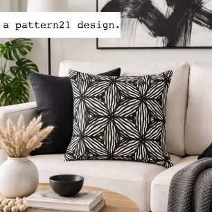 modern line art black and white pattern cushion