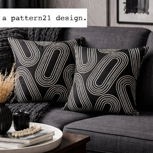 modern line art black and white pattern cushion