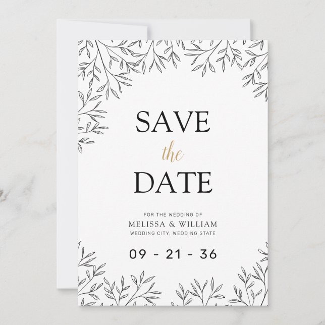 Modern Line Art Botanical Wedding Save The Date (Front)