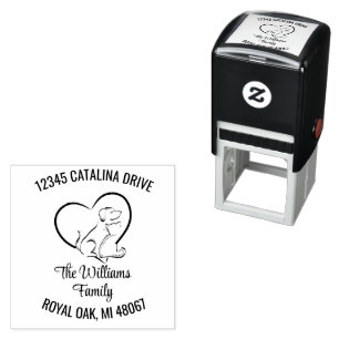 Modern Line Art Cat and Dog Return Address Self-inking Stamp