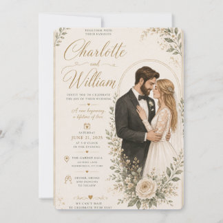 Modern Line Art Couple Invite