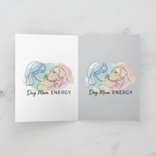 Modern Line Art Dog Mum Energy Watercolor Card