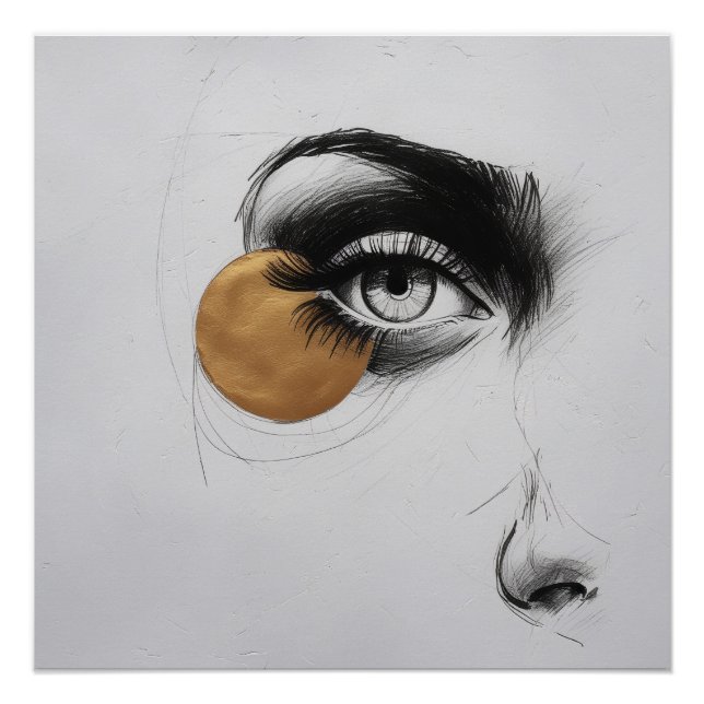Modern Line Art Eye Poster – Gold Accent Detail (Front)