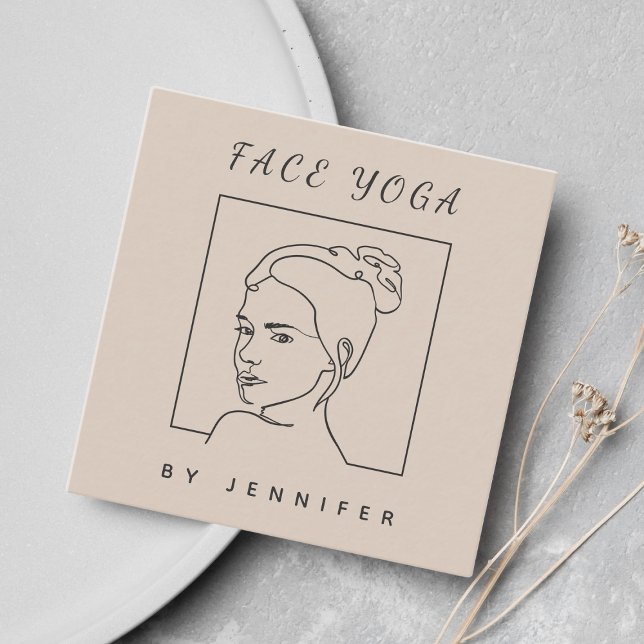 Modern Line Art Face Yoga Portrait Social Media    Square Business Card (Creator Uploaded)