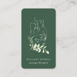 Modern Line Art Feminine Floral Green Business Card