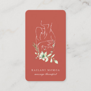 Modern Line Art Feminine Floral Orange Business Card