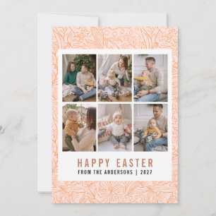 Modern Line Art Floral Happy Easter 6 Photo Holiday Card