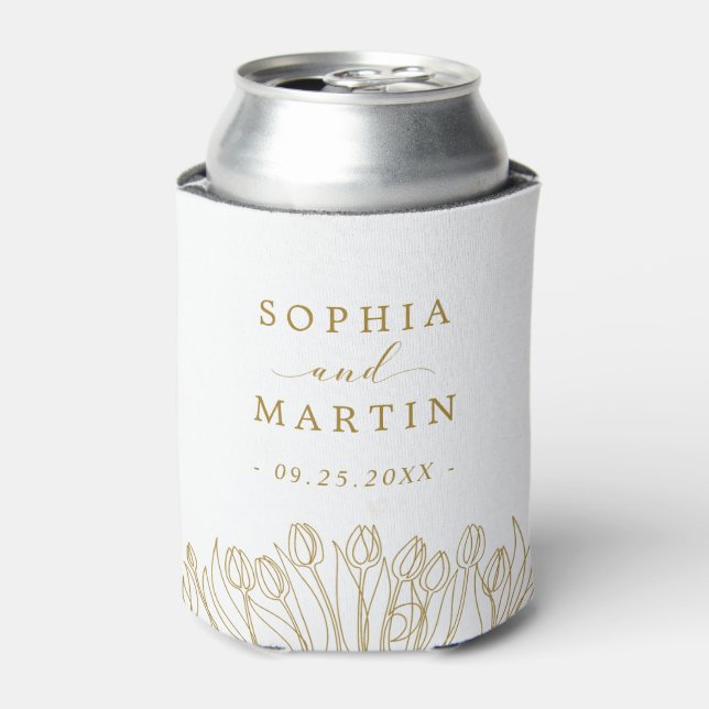 Modern Line Art Floral Wedding Can Cooler (Can Front)