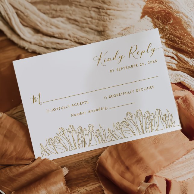 Modern Line Art Floral Wedding RSVP Card (Creator Uploaded)